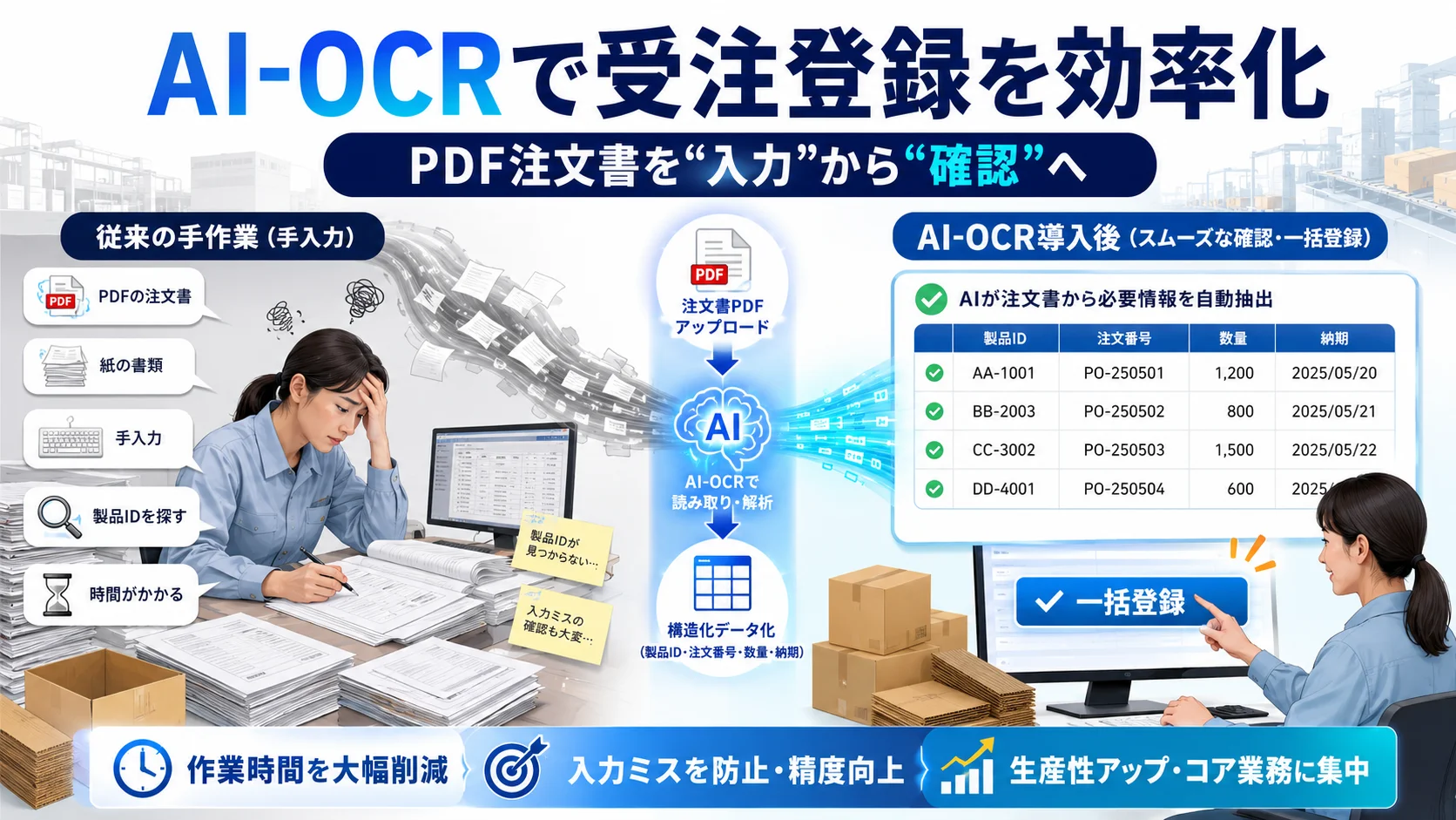 紙の注文書を「入力」から「確認」へ — 段ボールメーカー・ユーシン様の受注登録を1時間から10分にした事例